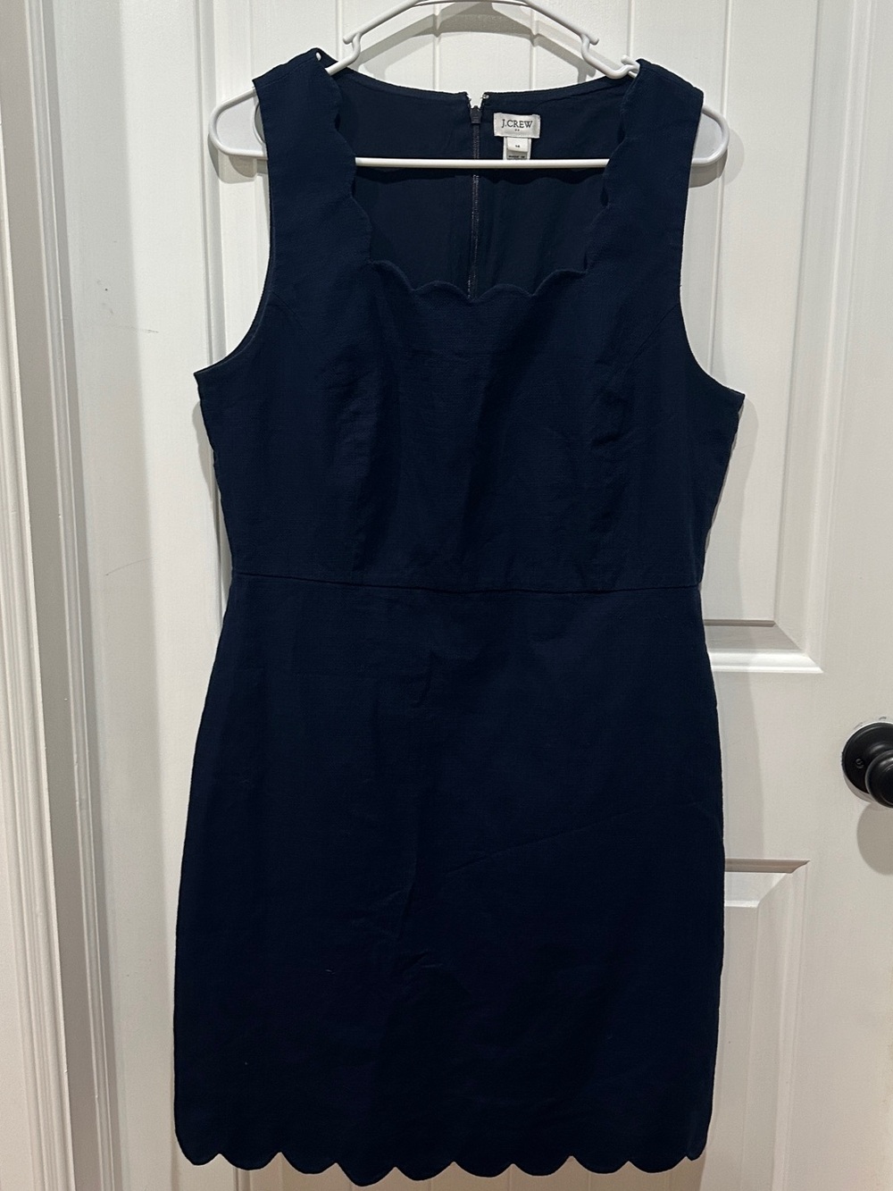 J Crew Scallop-Trim Navy Sheath Dress